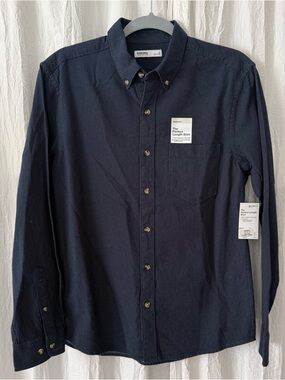 NWT Sonoma “Perfect Length Shirt” Mens Small Button Down Navy Blue Cotton